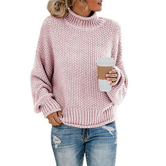 Solid Turtleneck Pullover Sweater – Women's Winter Knitted Top