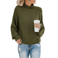 Solid Turtleneck Pullover Sweater – Women's Winter Knitted Top