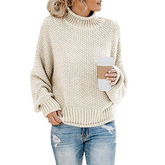 Solid Turtleneck Pullover Sweater – Women's Winter Knitted Top
