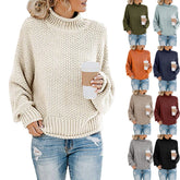 Solid Turtleneck Pullover Sweater – Women's Winter Knitted Top