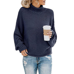Solid Turtleneck Pullover Sweater – Women's Winter Knitted Top