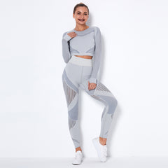 Seamless Yoga Suit – Long Sleeve Absorbent Stretch Activewear Set