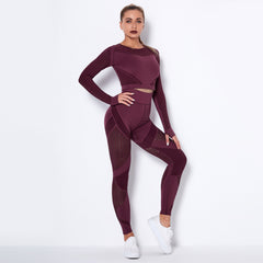 Seamless Yoga Suit – Long Sleeve Absorbent Stretch Activewear Set
