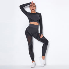Seamless Yoga Suit – Long Sleeve Absorbent Stretch Activewear Set