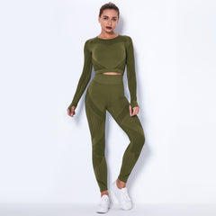 Seamless Yoga Suit – Long Sleeve Absorbent Stretch Activewear Set