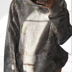 Women’s Casual Floral Pocket Hoodie Top – Loose Fit Long Sleeve