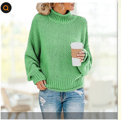 Solid Turtleneck Pullover Sweater – Women's Winter Knitted Top