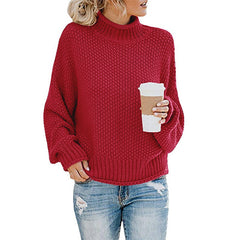 Solid Turtleneck Pullover Sweater – Women's Winter Knitted Top