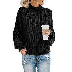 Solid Turtleneck Pullover Sweater – Women's Winter Knitted Top