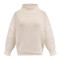 Solid Turtleneck Pullover Sweater – Women's Winter Knitted Top
