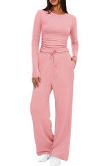 2-Piece Women’s Suit – Long Sleeve Top & High-Waist Wide-Leg Pants