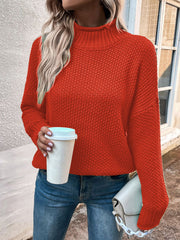 Solid Turtleneck Pullover Sweater – Women's Winter Knitted Top