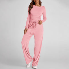 2-Piece Women’s Suit – Long Sleeve Top & High-Waist Wide-Leg Pants
