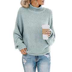 Solid Turtleneck Pullover Sweater – Women's Winter Knitted Top