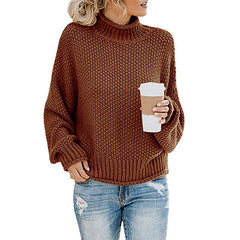 Solid Turtleneck Pullover Sweater – Women's Winter Knitted Top