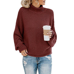 Solid Turtleneck Pullover Sweater – Women's Winter Knitted Top