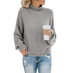 Solid Turtleneck Pullover Sweater – Women's Winter Knitted Top
