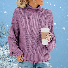 Solid Turtleneck Pullover Sweater – Women's Winter Knitted Top