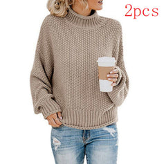Solid Turtleneck Pullover Sweater – Women's Winter Knitted Top