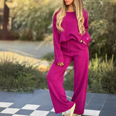 Women's Casual Two-Piece Set – Long Sleeve Top & Wide-Leg Pants