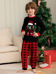 Family Matching Christmas Pajamas Set with Plaid, Santa & "CHRISTMAS CREW" Print, Cozy Xmas Loungewear