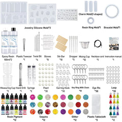 DIY Epoxy Resin Kit for Beginners with Silicone Molds Pigment Glitters Jewelry Pendant Earrings Keychain Making Accessories