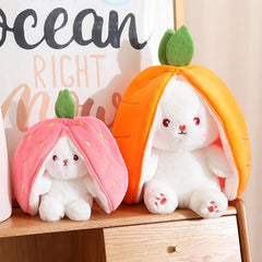 Stuffed Soft Bunny Hiding in Strawberry & Carrot Bag