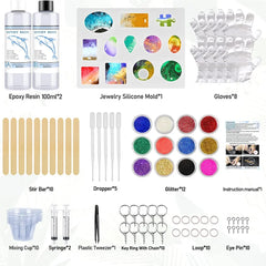 DIY Epoxy Resin Kit for Beginners with Silicone Molds Pigment Glitters Jewelry Pendant Earrings Keychain Making Accessories