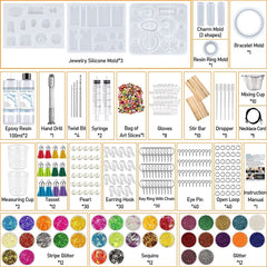 DIY Epoxy Resin Kit for Beginners with Silicone Molds Pigment Glitters Jewelry Pendant Earrings Keychain Making Accessories