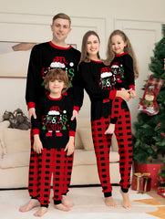 Family Matching Christmas Pajamas Set with Plaid, Santa & "CHRISTMAS CREW" Print, Cozy Xmas Loungewear