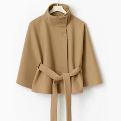 Women’s High Neck Batwing Sleeve Coat with Belt – Winter Trench