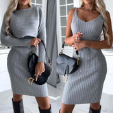 2pcs Women's Stripe Top & Suspender Skirt Set – Autumn Winter Fashion