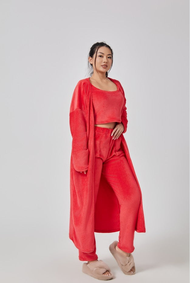 Cozy 3-Piece Pajama Set – Warm Loungewear for Women