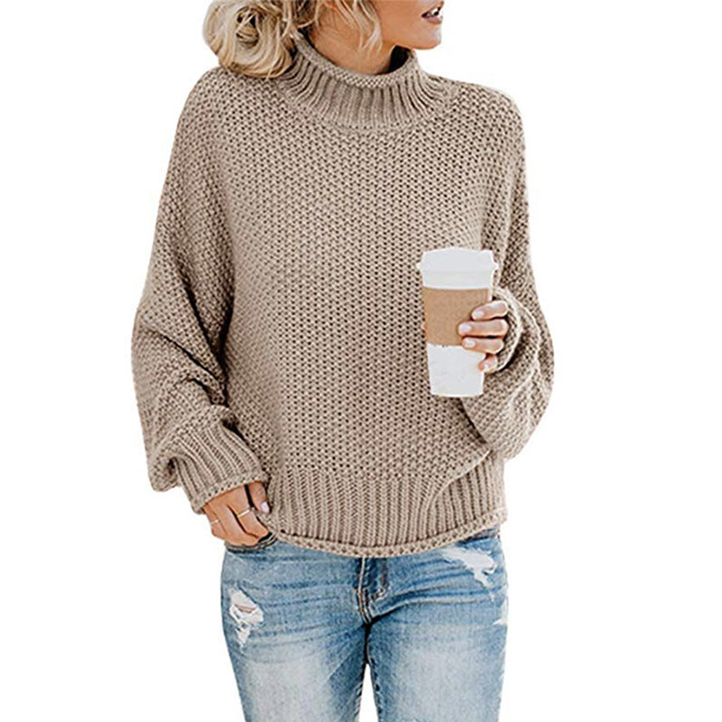 Solid Turtleneck Pullover Sweater – Women's Winter Knitted Top