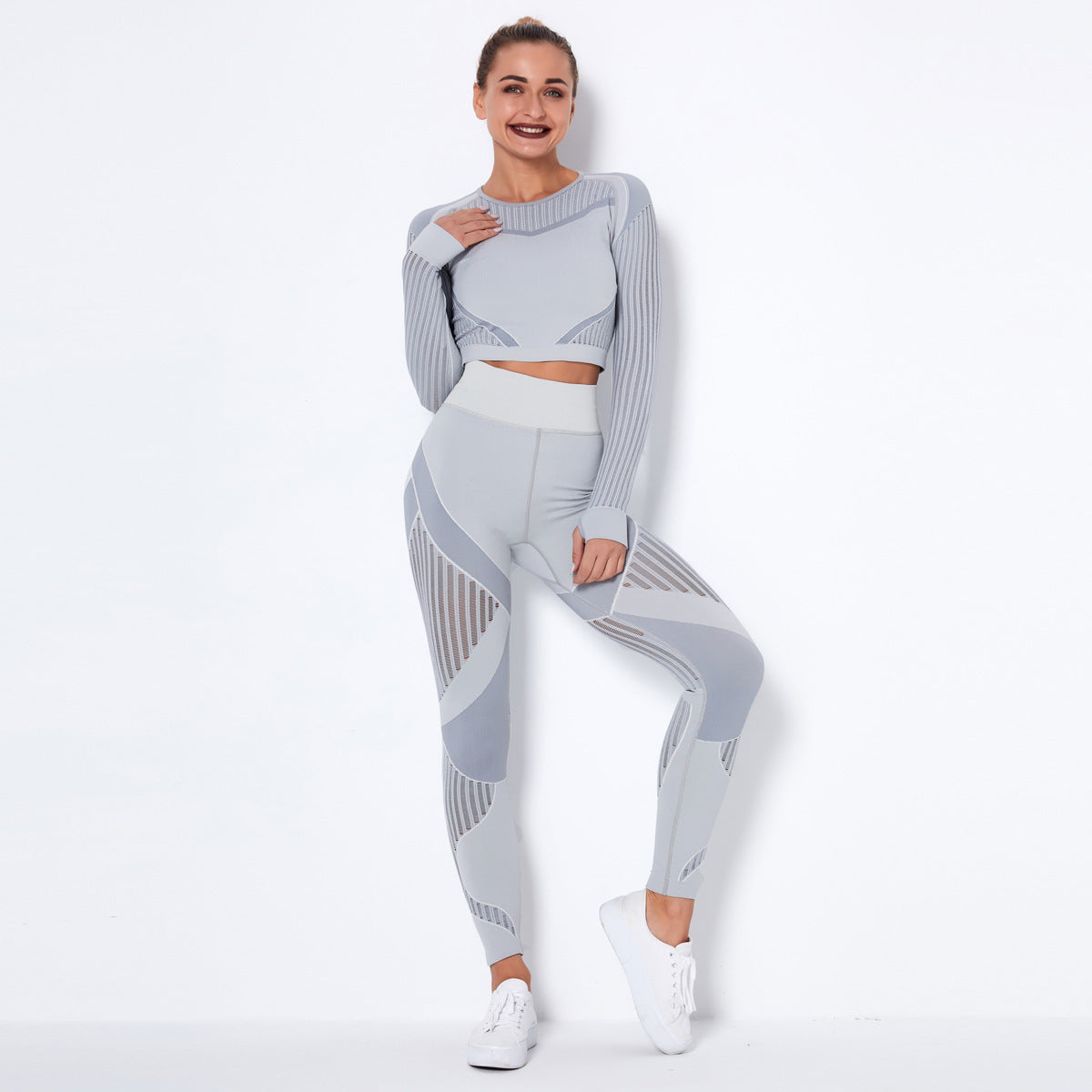 Seamless Yoga Suit – Long Sleeve Absorbent Stretch Activewear Set