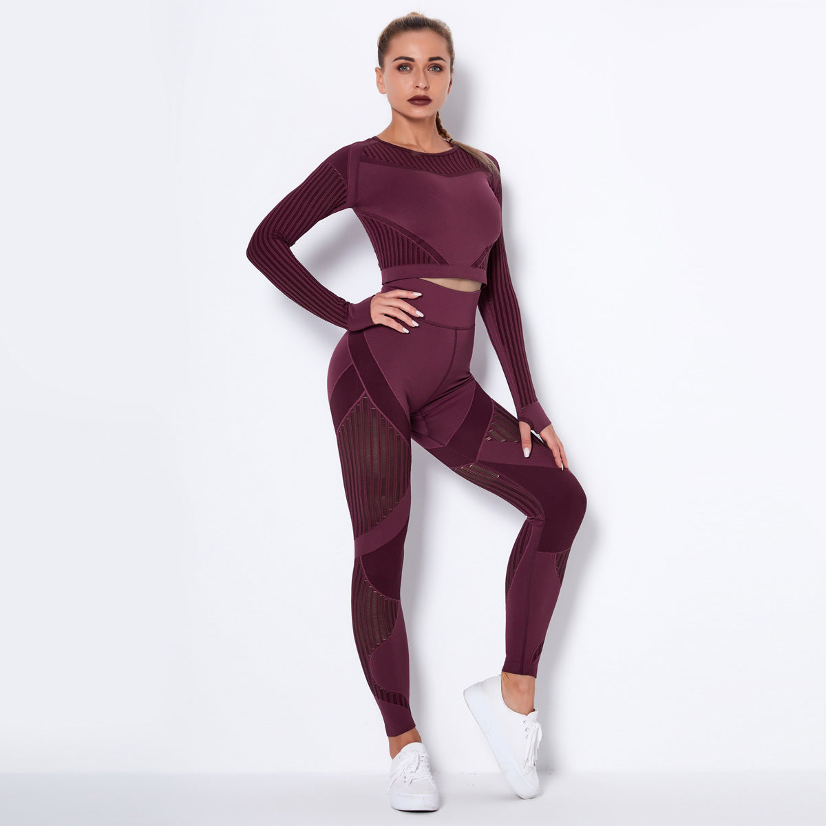 Seamless Yoga Suit – Long Sleeve Absorbent Stretch Activewear Set
