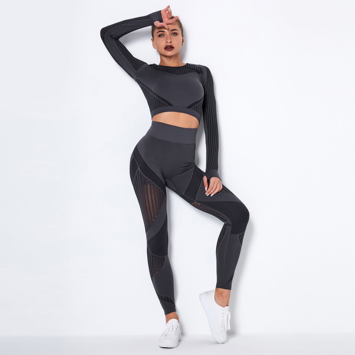 Seamless Yoga Suit – Long Sleeve Absorbent Stretch Activewear Set