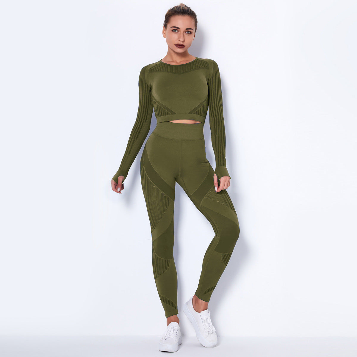 Seamless Yoga Suit – Long Sleeve Absorbent Stretch Activewear Set