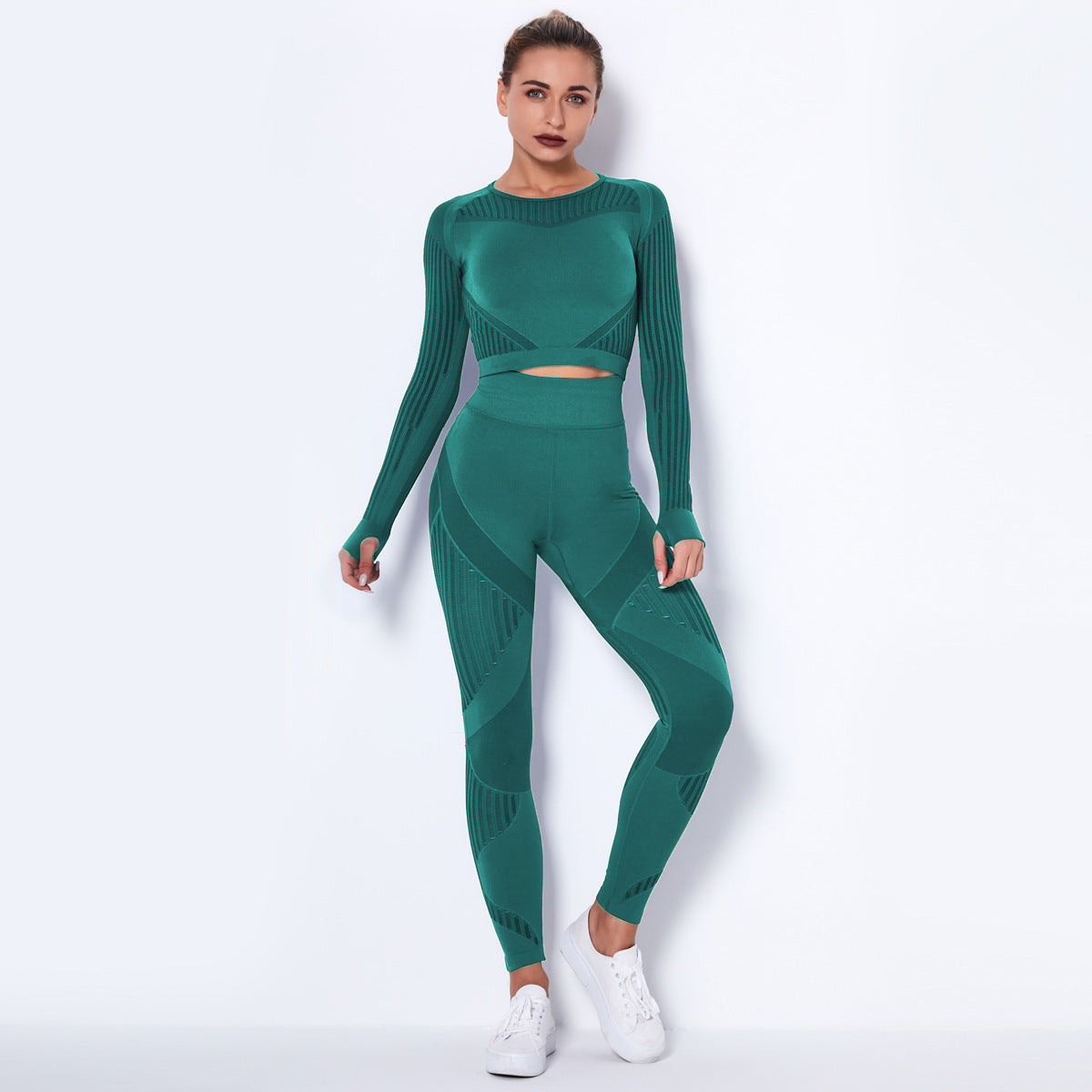 Seamless Yoga Suit – Long Sleeve Absorbent Stretch Activewear Set