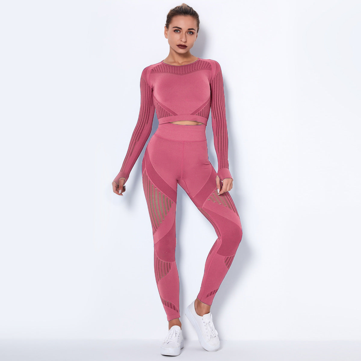 Seamless Yoga Suit – Long Sleeve Absorbent Stretch Activewear Set