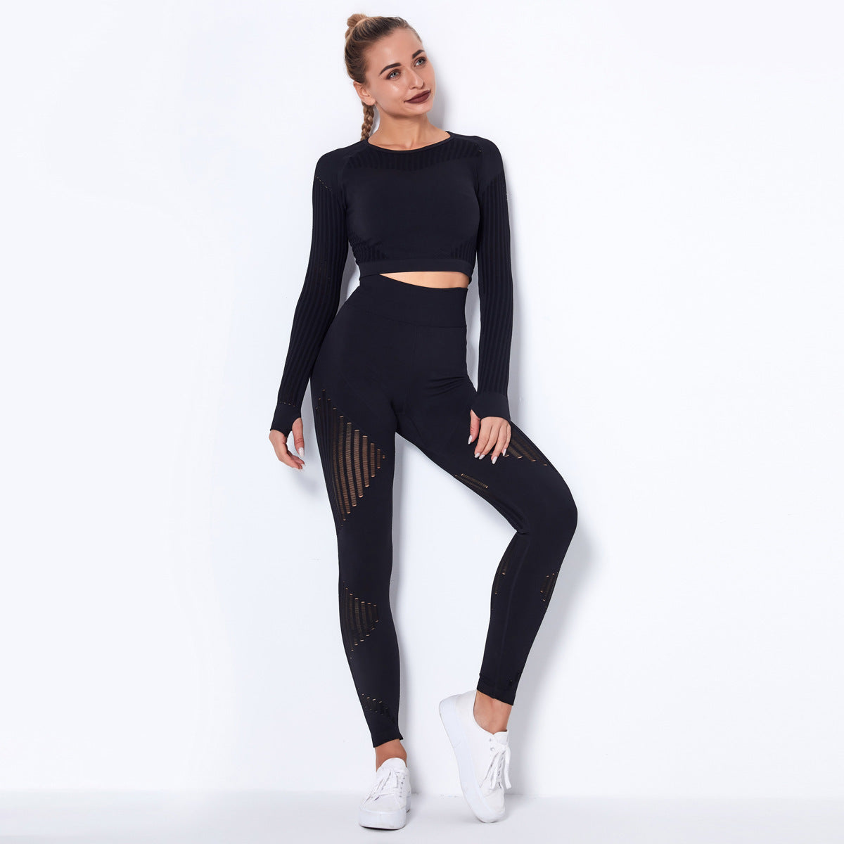 Seamless Yoga Suit – Long Sleeve Absorbent Stretch Activewear Set