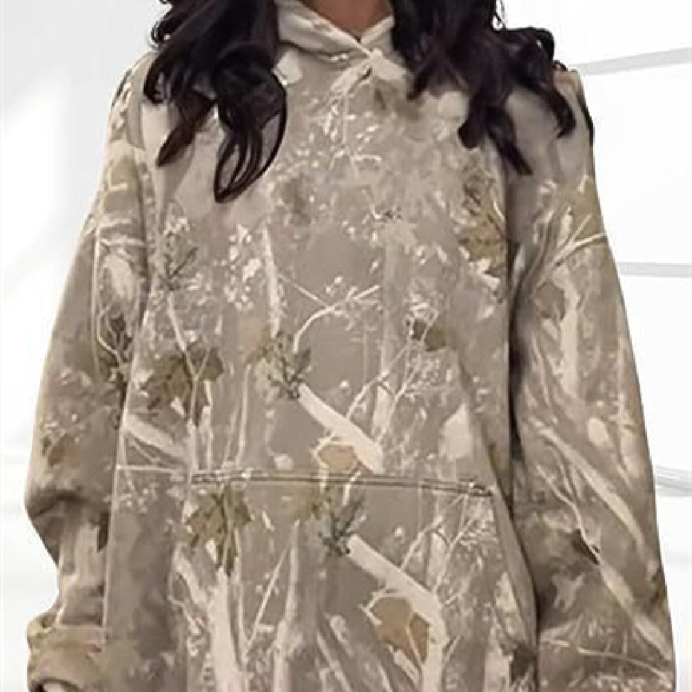 Women’s Casual Floral Pocket Hoodie Top – Loose Fit Long Sleeve