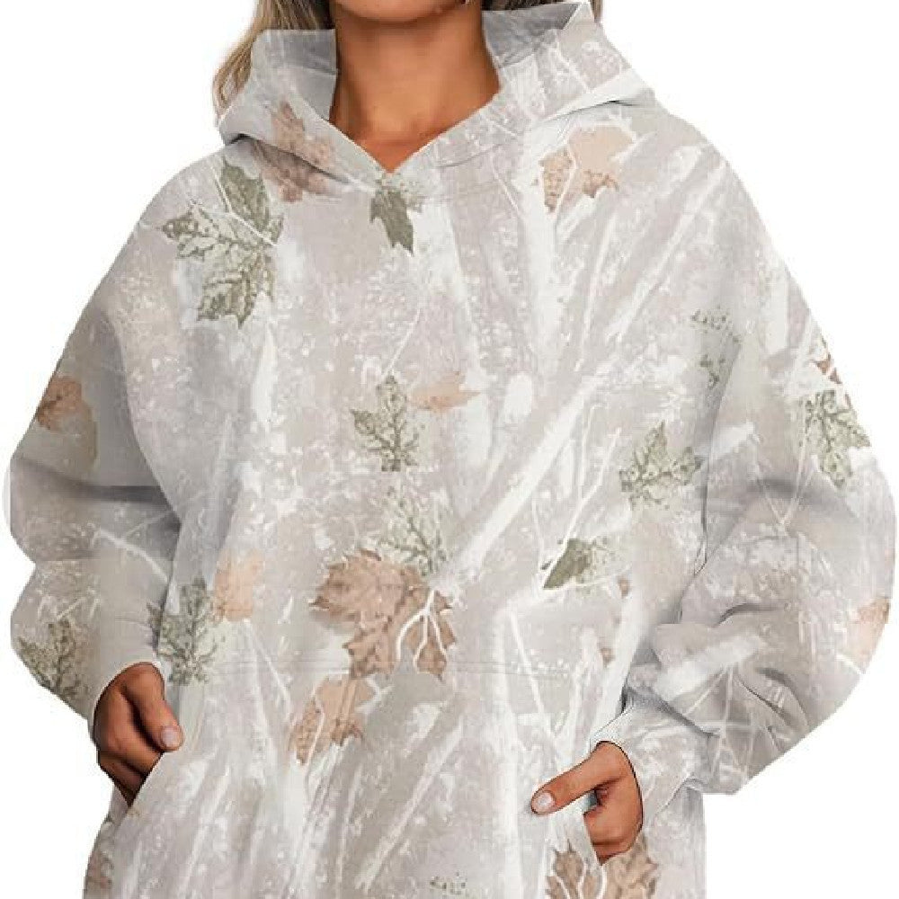 Women’s Casual Floral Pocket Hoodie Top – Loose Fit Long Sleeve