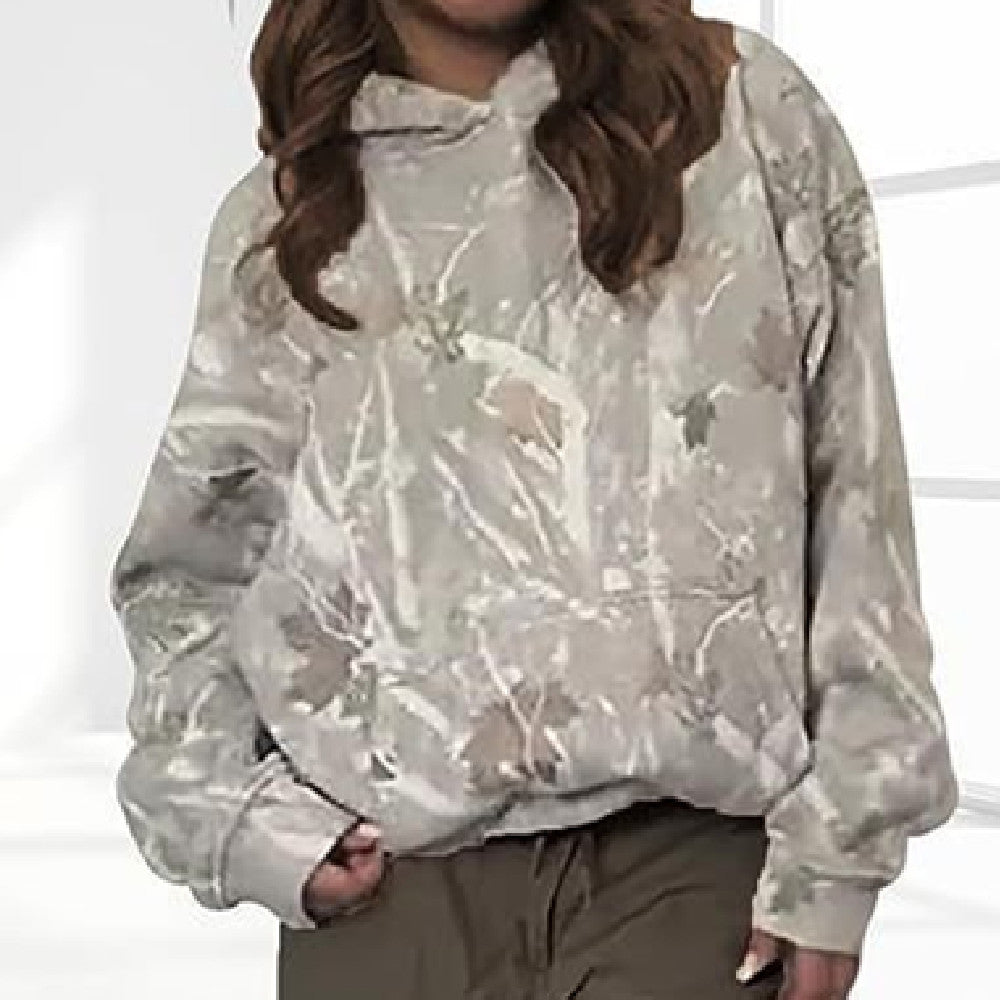 Women’s Casual Floral Pocket Hoodie Top – Loose Fit Long Sleeve