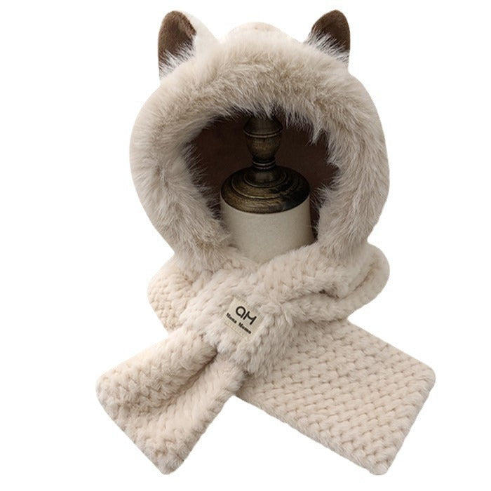 Autumn Winter Cute Furry Fox Ear Hat – Warm Cotton & Linen Beanie