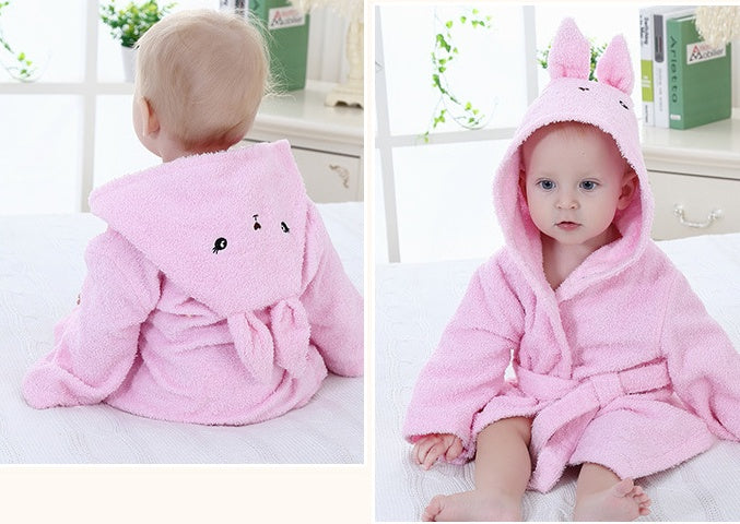 Cartoon Animal Baby Hooded Bathrobe – Soft Cotton Towel for 0-3 Years