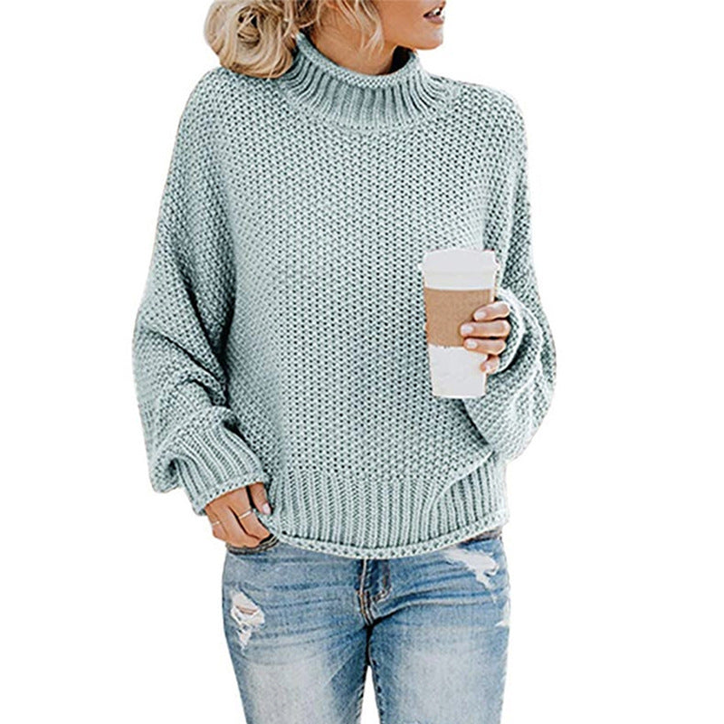 Solid Turtleneck Pullover Sweater – Women's Winter Knitted Top