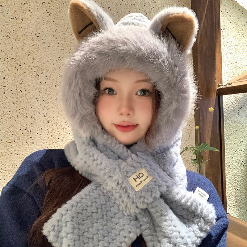 Autumn Winter Cute Furry Fox Ear Hat – Warm Cotton & Linen Beanie