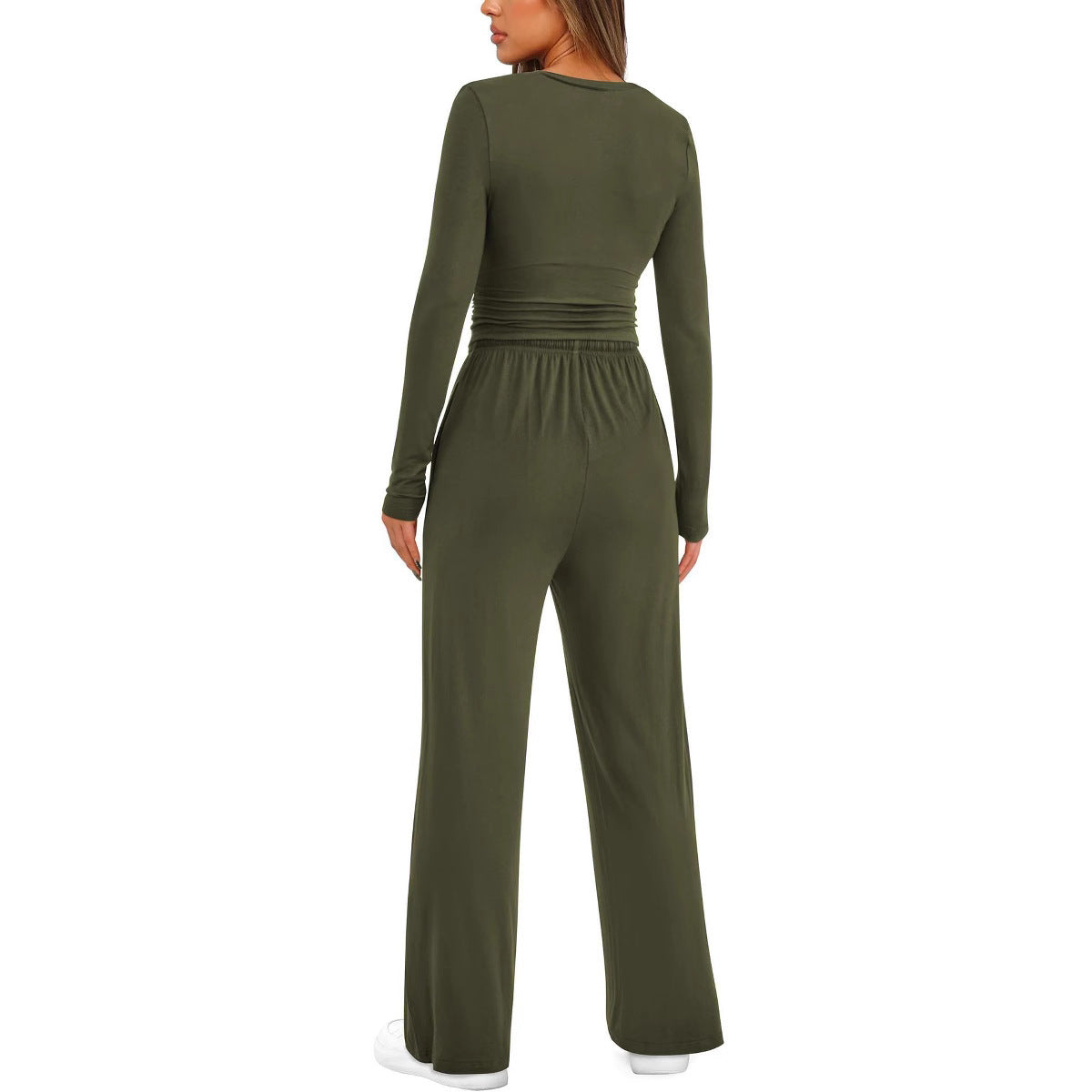 2-Piece Women’s Suit – Long Sleeve Top & High-Waist Wide-Leg Pants