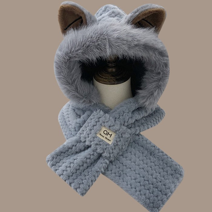 Autumn Winter Cute Furry Fox Ear Hat – Warm Cotton & Linen Beanie